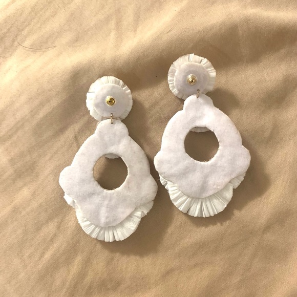 Boho Statement White and Gold Wedding Earrings - Picture 9 of 9